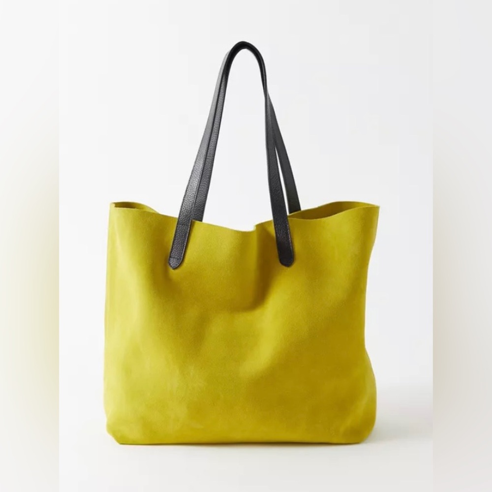 Lime Green 100% Leather Suede Tote